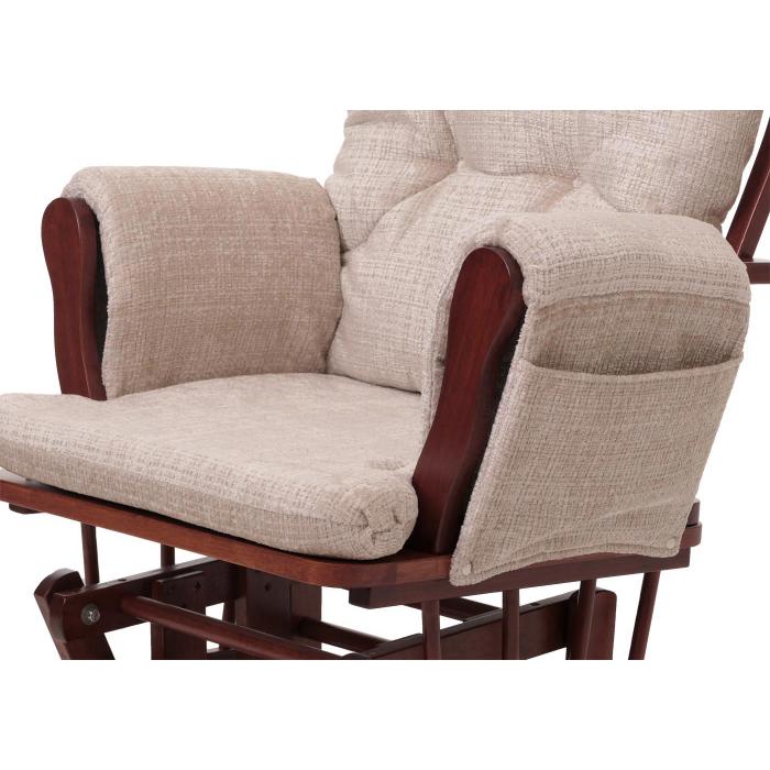 Relaxsessel HWC-C76, Schaukelstuhl Schwingstuhl mit Hocker Stoff Chenille (465g/m) ko-Tex ~ creme, Gestell dunkel
