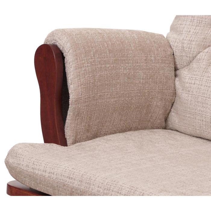 Relaxsessel HWC-C76, Schaukelstuhl Schwingstuhl mit Hocker Stoff Chenille (465g/m) ko-Tex ~ creme, Gestell dunkel