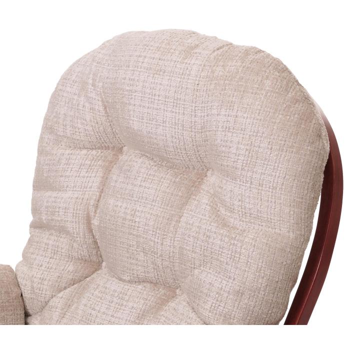 Relaxsessel HWC-C76, Schaukelstuhl Schwingstuhl mit Hocker Stoff Chenille (465g/m) ko-Tex ~ creme, Gestell dunkel