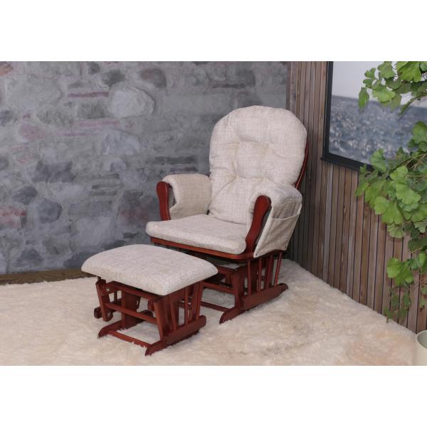 Stimmungsbild fr Produkt Relaxsessel HWC-C76, Schaukelstuhl Schwingstuhl mit Hocker Stoff Chenille (465g/m) ko-Tex ~ creme, Gestell dunkel
