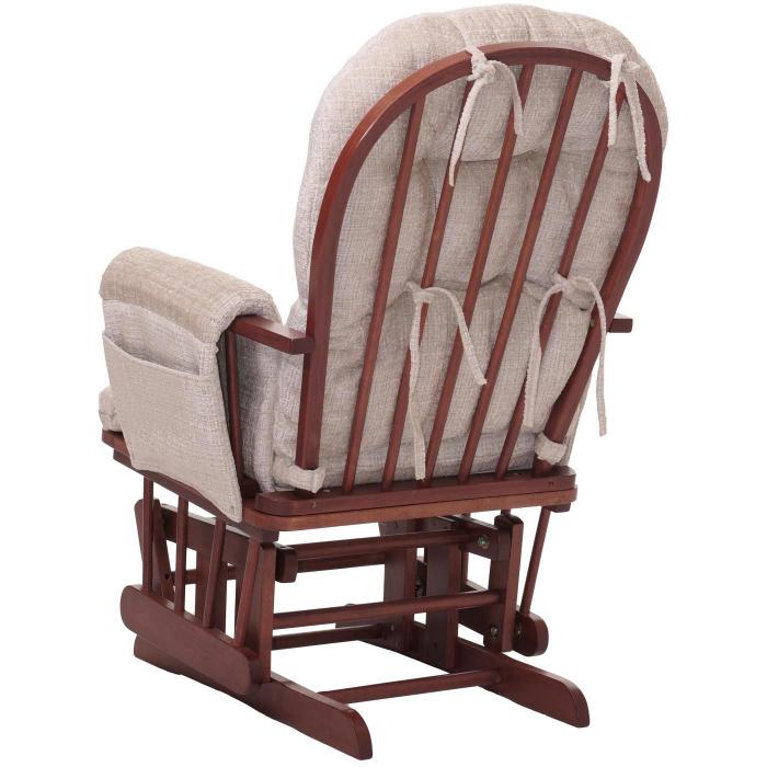 Relaxsessel HWC-C76, Schaukelstuhl Schwingstuhl mit Hocker Stoff Chenille (465g/m) ko-Tex ~ creme, Gestell dunkel