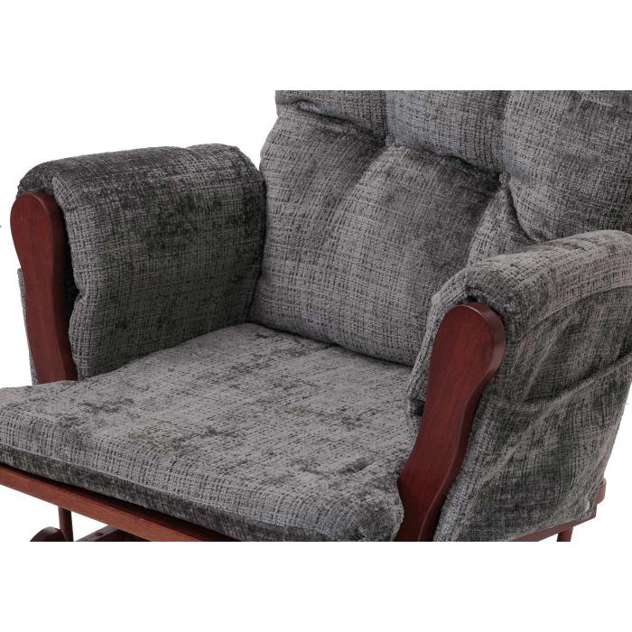 Relaxsessel HWC-C76, Schaukelstuhl Schwingstuhl mit Hocker Stoff Chenille (465g/m) ko-Tex ~ dunkelgrau, Gestell dunkel