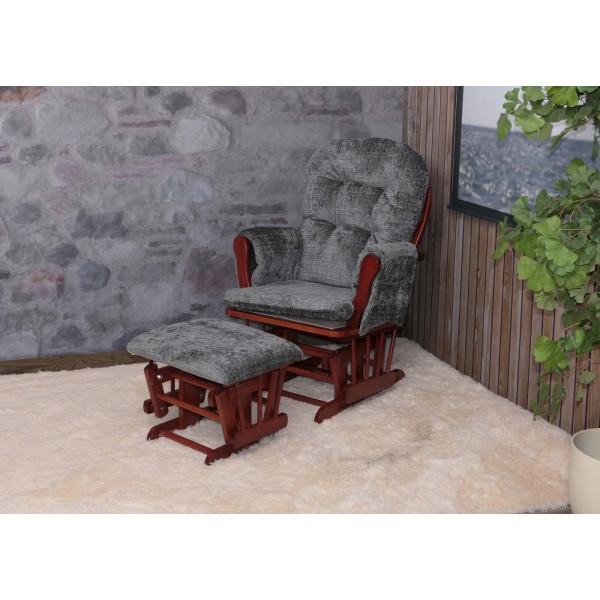 Stimmungsbild fr Produkt Relaxsessel HWC-C76, Schaukelstuhl Schwingstuhl mit Hocker Stoff Chenille (465g/m) ko-Tex ~ dunkelgrau, Gestell dunkel