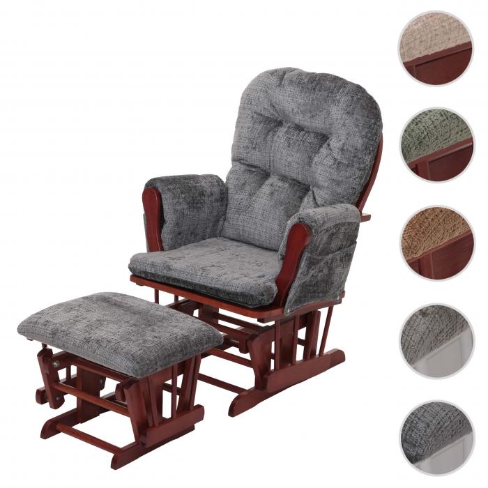 Relaxsessel HWC-C76, Schaukelstuhl Schwingstuhl mit Hocker Stoff Chenille (465g/m) ko-Tex ~ dunkelgrau, Gestell dunkel