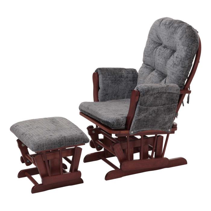 Relaxsessel HWC-C76, Schaukelstuhl Schwingstuhl mit Hocker Stoff Chenille (465g/m) ko-Tex ~ dunkelgrau, Gestell dunkel