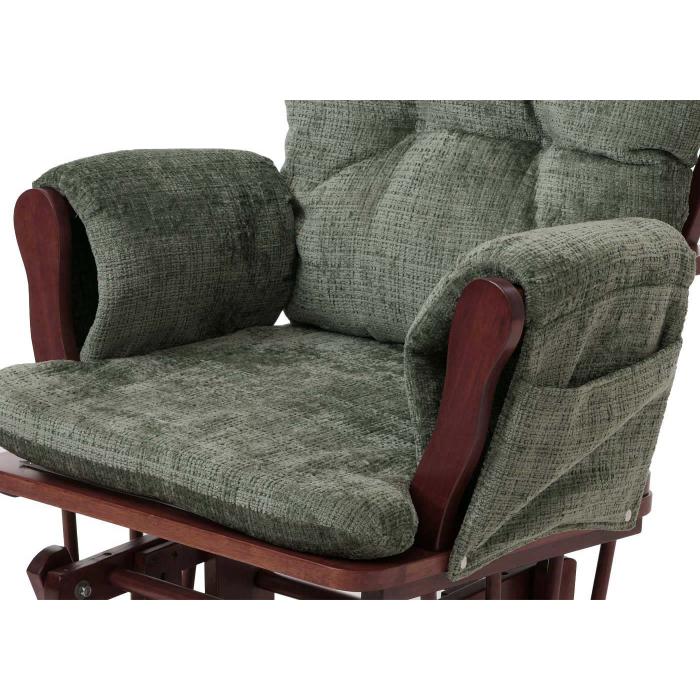 Relaxsessel HWC-C76, Schaukelstuhl Schwingstuhl mit Hocker Stoff Chenille (465g/m) ko-Tex ~ grn, Gestell dunkel