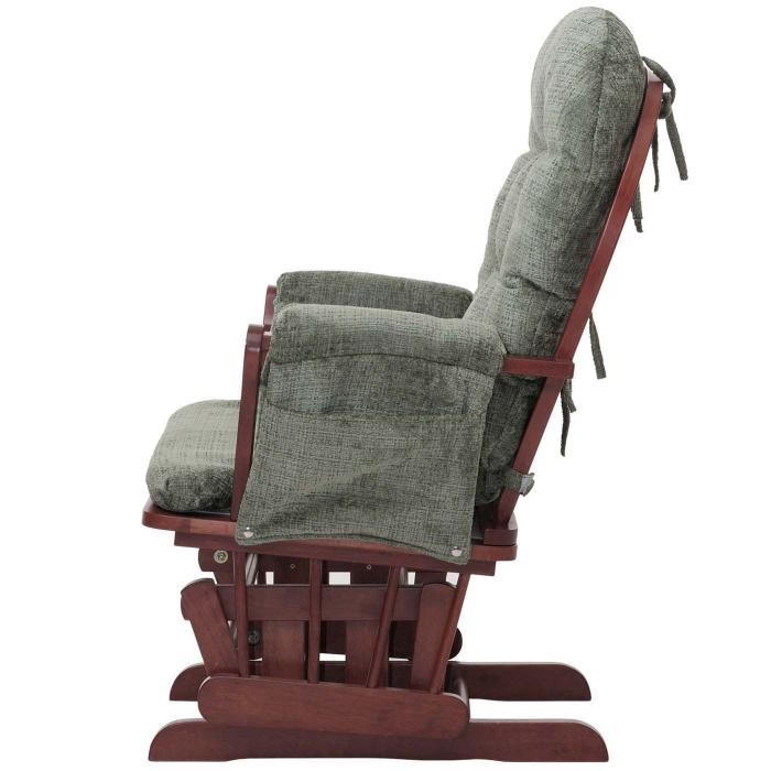 Relaxsessel HWC-C76, Schaukelstuhl Schwingstuhl mit Hocker Stoff Chenille (465g/m) ko-Tex ~ grn, Gestell dunkel