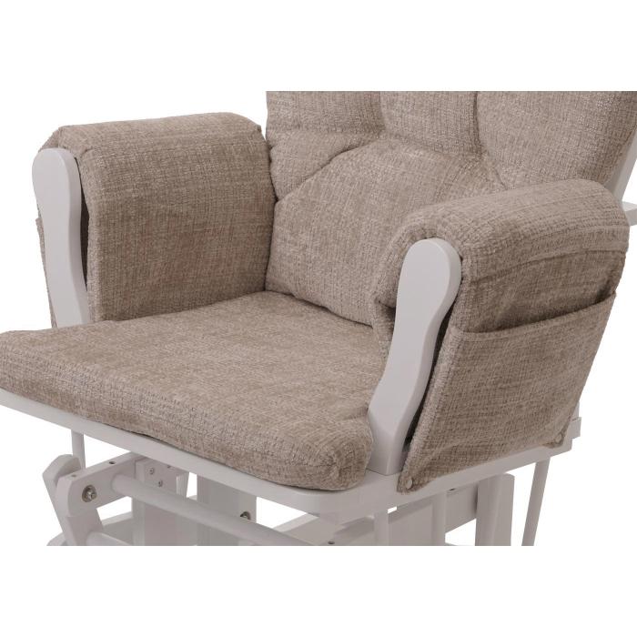 Relaxsessel HWC-C76, Schaukelstuhl Schwingstuhl mit Hocker Stoff Chenille (465g/m) ko-Tex ~ creme, Gestell wei