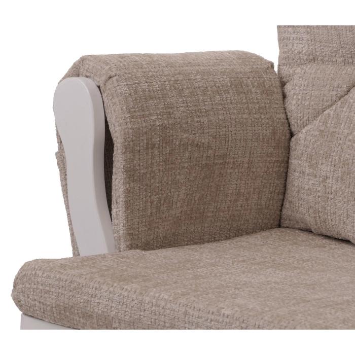 Relaxsessel HWC-C76, Schaukelstuhl Schwingstuhl mit Hocker Stoff Chenille (465g/m) ko-Tex ~ creme, Gestell wei
