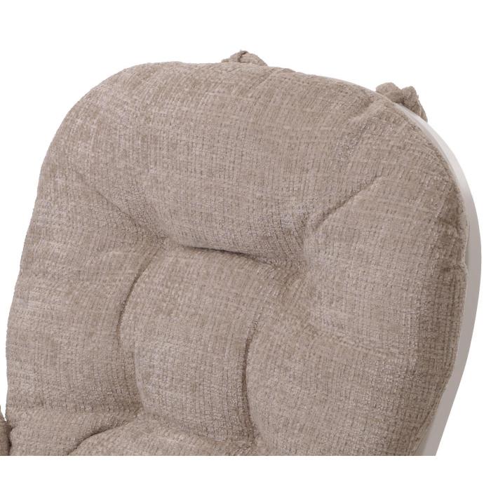 Relaxsessel HWC-C76, Schaukelstuhl Schwingstuhl mit Hocker Stoff Chenille (465g/m) ko-Tex ~ creme, Gestell wei