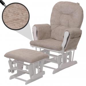 Relaxsessel HWC-C76, Schaukelstuhl Schwingstuhl mit Hocker Stoff Chenille (465g/m) ko-Tex ~ creme, Gestell wei