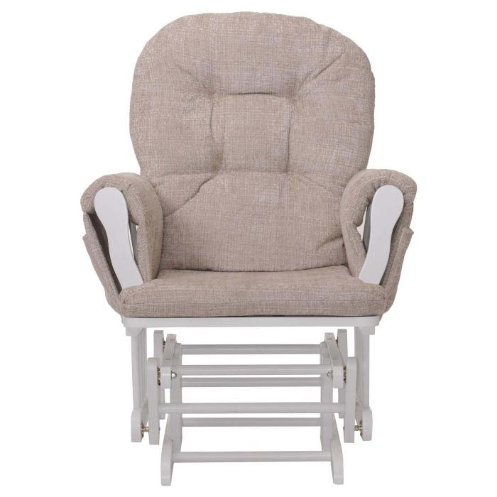 Relaxsessel HWC-C76, Schaukelstuhl Schwingstuhl mit Hocker Stoff Chenille (465g/m) ko-Tex ~ creme, Gestell wei