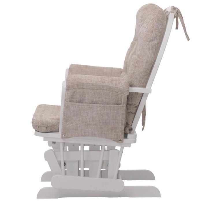 Relaxsessel HWC-C76, Schaukelstuhl Schwingstuhl mit Hocker Stoff Chenille (465g/m) ko-Tex ~ creme, Gestell wei