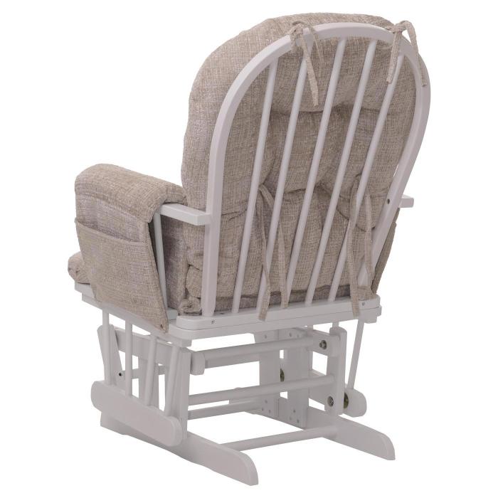 Relaxsessel HWC-C76, Schaukelstuhl Schwingstuhl mit Hocker Stoff Chenille (465g/m) ko-Tex ~ creme, Gestell wei