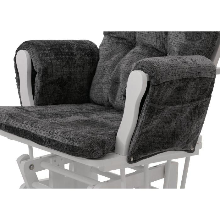 Relaxsessel HWC-C76, Schaukelstuhl Schwingstuhl mit Hocker Stoff Chenille (465g/m) ko-Tex ~ dunkelgrau, Gestell wei