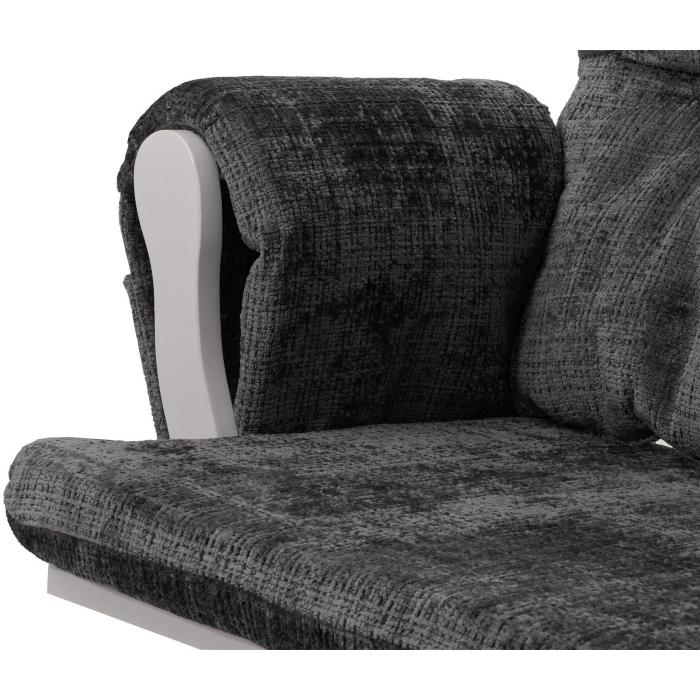 Relaxsessel HWC-C76, Schaukelstuhl Schwingstuhl mit Hocker Stoff Chenille (465g/m) ko-Tex ~ dunkelgrau, Gestell wei