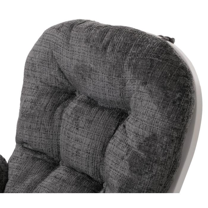 Relaxsessel HWC-C76, Schaukelstuhl Schwingstuhl mit Hocker Stoff Chenille (465g/m) ko-Tex ~ dunkelgrau, Gestell wei