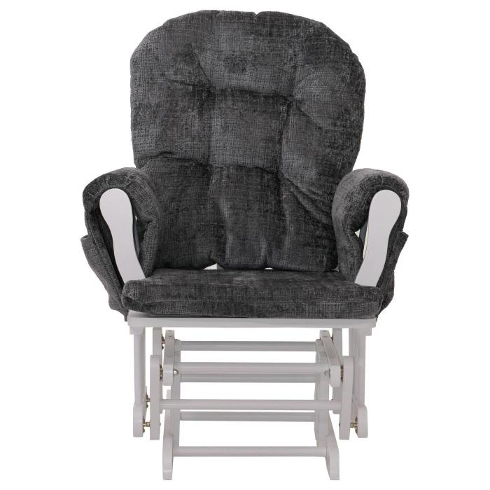Relaxsessel HWC-C76, Schaukelstuhl Schwingstuhl mit Hocker Stoff Chenille (465g/m) ko-Tex ~ dunkelgrau, Gestell wei