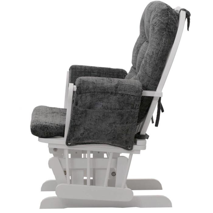Relaxsessel HWC-C76, Schaukelstuhl Schwingstuhl mit Hocker Stoff Chenille (465g/m) ko-Tex ~ dunkelgrau, Gestell wei