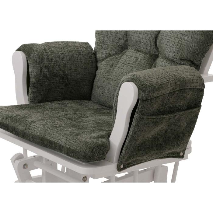 Relaxsessel HWC-C76, Schaukelstuhl Schwingstuhl mit Hocker Stoff Chenille (465g/m) ko-Tex ~ grn, Gestell wei