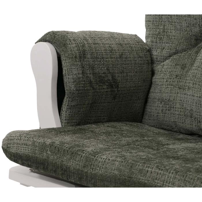 Relaxsessel HWC-C76, Schaukelstuhl Schwingstuhl mit Hocker Stoff Chenille (465g/m) ko-Tex ~ grn, Gestell wei