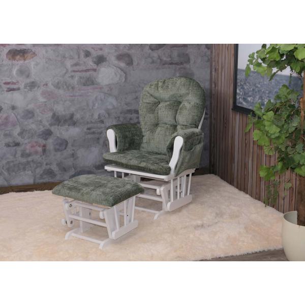 Stimmungsbild fr Produkt Relaxsessel HWC-C76, Schaukelstuhl Schwingstuhl mit Hocker Stoff Chenille (465g/m) ko-Tex ~ grn, Gestell wei