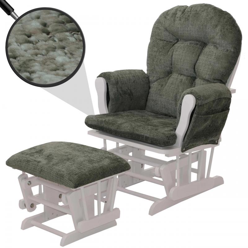 Relaxsessel HWC-C76, Schaukelstuhl Schwingstuhl mit Hocker Stoff Chenille (465g/m) ko-Tex ~ grn, Gestell wei