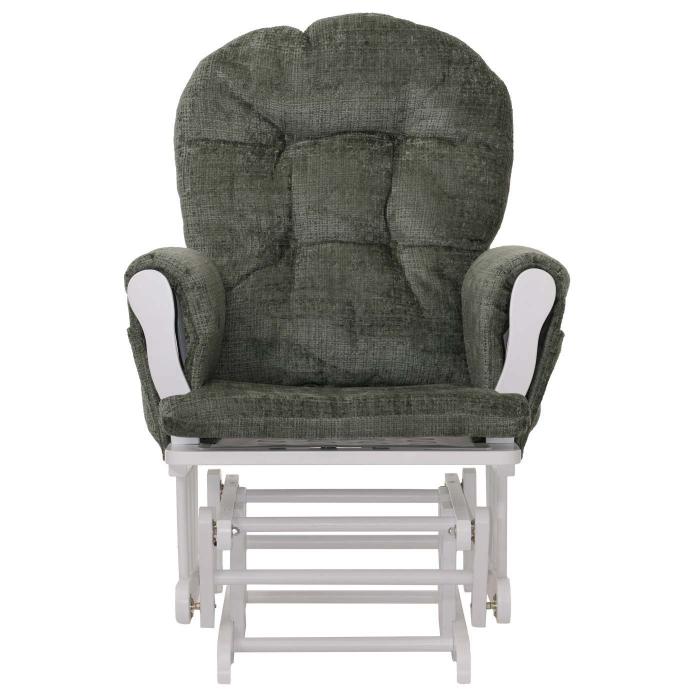 Relaxsessel HWC-C76, Schaukelstuhl Schwingstuhl mit Hocker Stoff Chenille (465g/m) ko-Tex ~ grn, Gestell wei