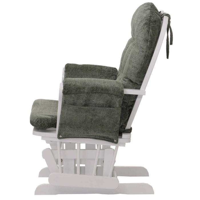 Relaxsessel HWC-C76, Schaukelstuhl Schwingstuhl mit Hocker Stoff Chenille (465g/m) ko-Tex ~ grn, Gestell wei