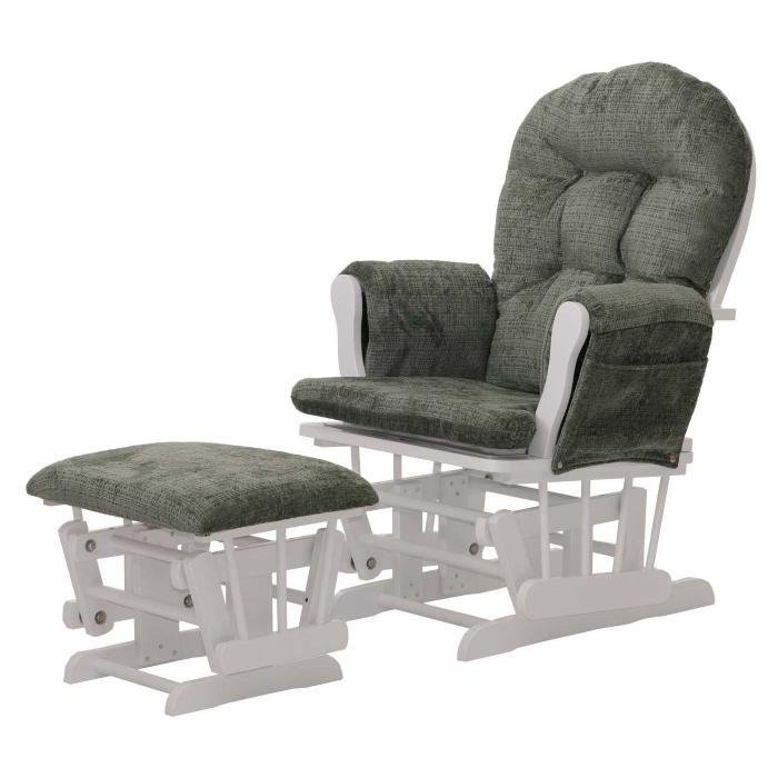 Relaxsessel HWC-C76, Schaukelstuhl Schwingstuhl mit Hocker Stoff Chenille (465g/m) ko-Tex ~ grn, Gestell wei