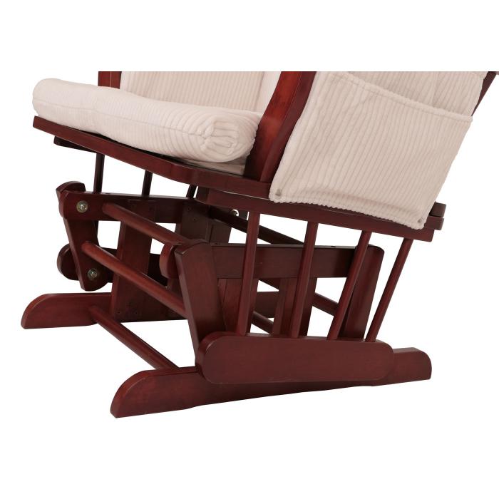 Relaxsessel HWC-C76, Schaukelstuhl Sessel Schwingstuhl mit Hocker Stoff Cord 320g/m ko-Tex ~ creme Gestell dunkel