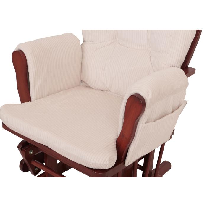 Relaxsessel HWC-C76, Schaukelstuhl Sessel Schwingstuhl mit Hocker Stoff Cord 320g/m ko-Tex ~ creme Gestell dunkel