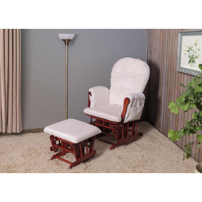 Relaxsessel HWC-C76, Schaukelstuhl Sessel Schwingstuhl mit Hocker Stoff Cord 320g/m ko-Tex ~ creme Gestell dunkel