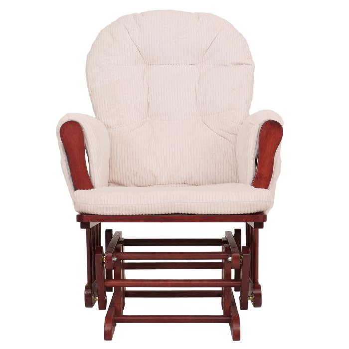 Relaxsessel HWC-C76, Schaukelstuhl Sessel Schwingstuhl mit Hocker Stoff Cord 320g/m ko-Tex ~ creme Gestell dunkel