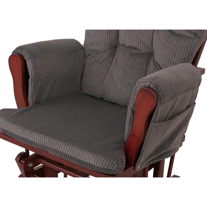 Relaxsessel HWC-C76, Schaukelstuhl Sessel Schwingstuhl mit Hocker Stoff Cord 320g/m ko-Tex ~ dunkelgrau Gestell dunkel