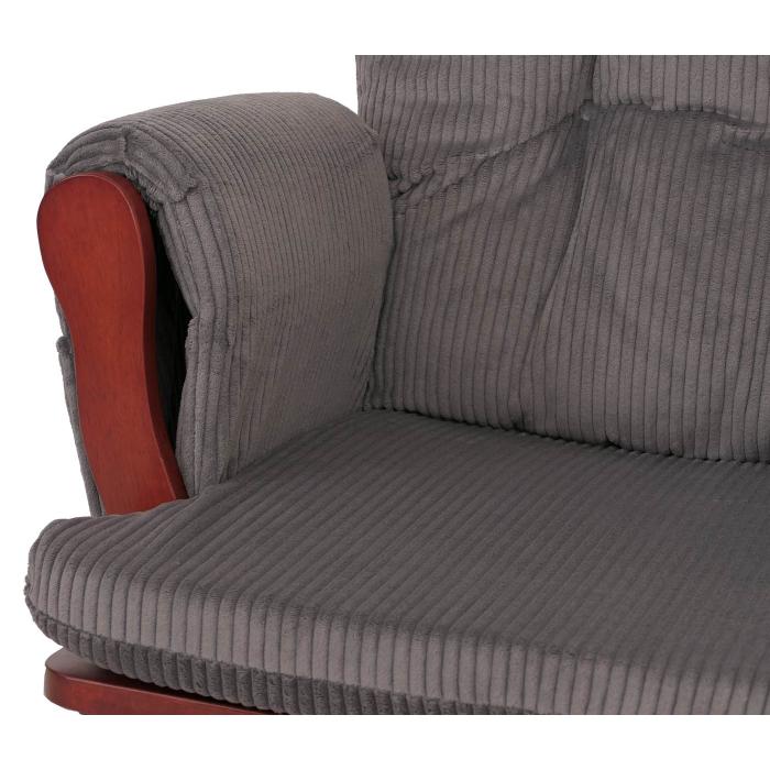 Relaxsessel HWC-C76, Schaukelstuhl Sessel Schwingstuhl mit Hocker Stoff Cord 320g/m ko-Tex ~ dunkelgrau Gestell dunkel