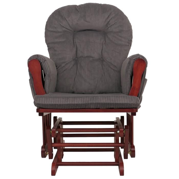 Relaxsessel HWC-C76, Schaukelstuhl Sessel Schwingstuhl mit Hocker Stoff Cord 320g/m ko-Tex ~ dunkelgrau Gestell dunkel