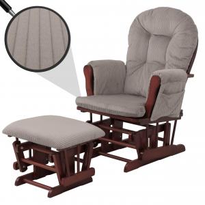 Relaxsessel HWC-C76, Schaukelstuhl Sessel Schwingstuhl mit Hocker Stoff Cord 320g/m ko-Tex ~ hellgrau Gestell dunkel