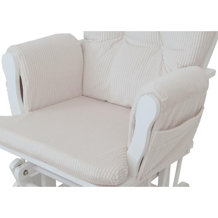 Relaxsessel HWC-C76, Schaukelstuhl Sessel Schwingstuhl mit Hocker Stoff Cord 320g/m ko-Tex ~ creme Gestell wei