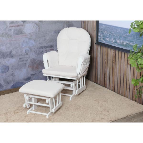 Stimmungsbild fr Produkt Relaxsessel HWC-C76, Schaukelstuhl Sessel Schwingstuhl mit Hocker Stoff Cord 320g/m ko-Tex ~ creme Gestell wei