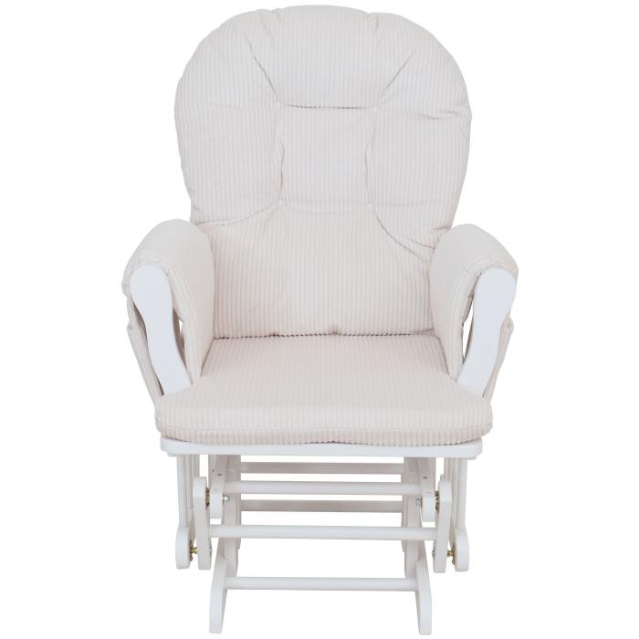 Relaxsessel HWC-C76, Schaukelstuhl Sessel Schwingstuhl mit Hocker Stoff Cord 320g/m ko-Tex ~ creme Gestell wei