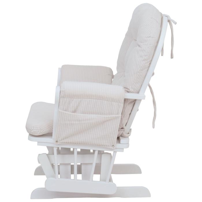 Relaxsessel HWC-C76, Schaukelstuhl Sessel Schwingstuhl mit Hocker Stoff Cord 320g/m ko-Tex ~ creme Gestell wei
