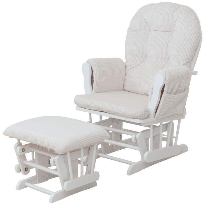Relaxsessel HWC-C76, Schaukelstuhl Sessel Schwingstuhl mit Hocker Stoff Cord 320g/m ko-Tex ~ creme Gestell wei