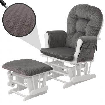 Relaxsessel HWC-C76, Schaukelstuhl Sessel Schwingstuhl mit Hocker Stoff Cord 320g/m ko-Tex ~ dunkelgrau Gestell wei
