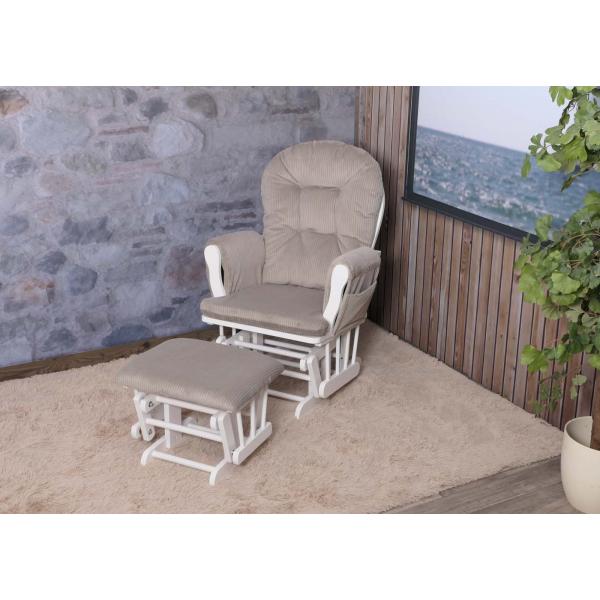 Relaxsessel HWC-C76, Schaukelstuhl Sessel Schwingstuhl mit Hocker Stoff Cord 320g/m ko-Tex ~ hellgrau Gestell wei