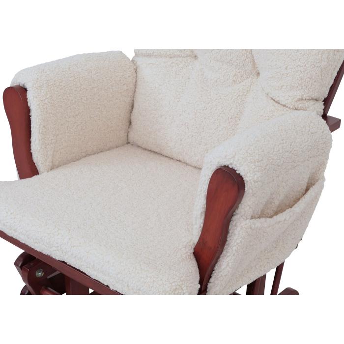 Relaxsessel HWC-C76, Schaukelstuhl Sessel Schwingstuhl + Hocker Stoff Boucl 480g/m ko-Tex ~ creme Gestell dunkel