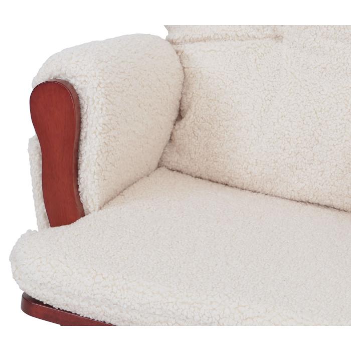 Relaxsessel HWC-C76, Schaukelstuhl Sessel Schwingstuhl + Hocker Stoff Boucl 480g/m ko-Tex ~ creme Gestell dunkel