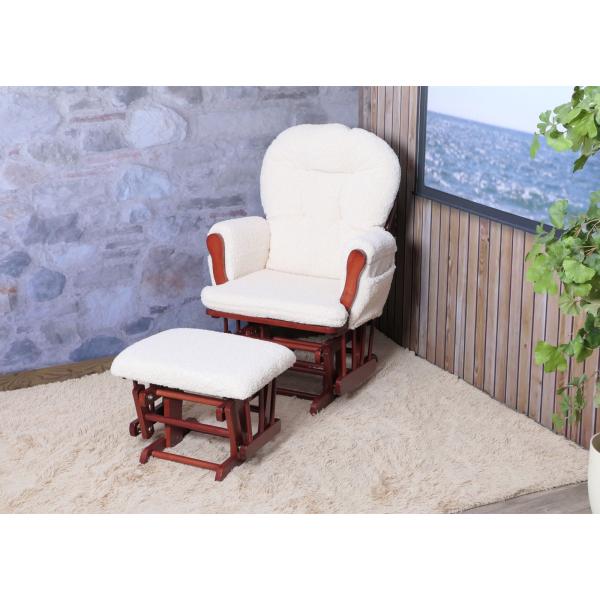 Stimmungsbild fr Produkt Relaxsessel HWC-C76, Schaukelstuhl Sessel Schwingstuhl + Hocker Stoff Boucl 480g/m ko-Tex ~ creme Gestell dunkel