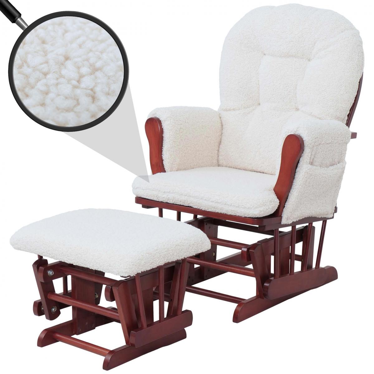 Relaxsessel HWC-C76, Schaukelstuhl Sessel Schwingstuhl + Hocker Stoff Boucl 480g/m ko-Tex ~ creme Gestell dunkel