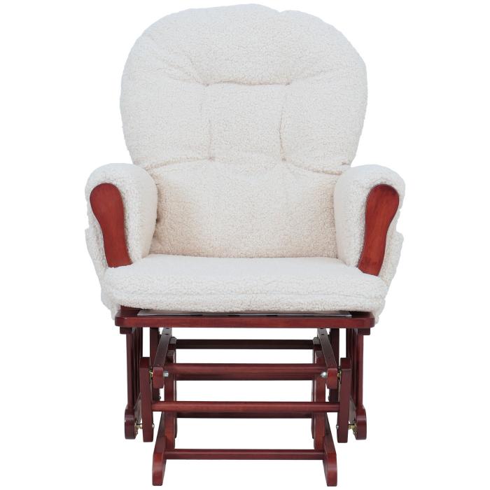 Relaxsessel HWC-C76, Schaukelstuhl Sessel Schwingstuhl + Hocker Stoff Boucl 480g/m ko-Tex ~ creme Gestell dunkel